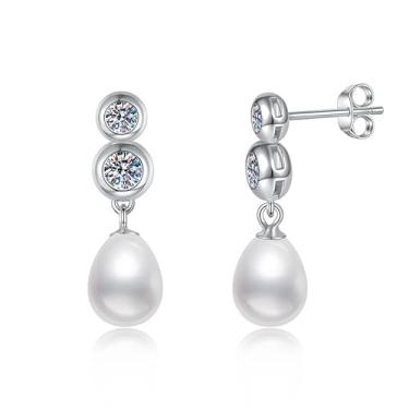 Imagem de Rostisla S925 prata esterlina pérola de água doce design versátil francês 0,8 quilates D-color diamante moissani brincos de pérola