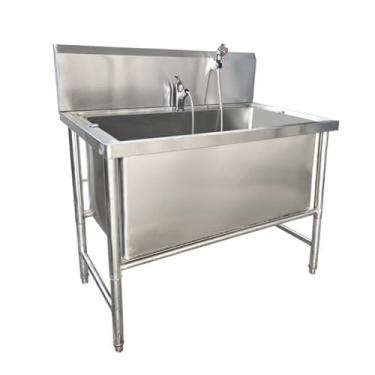 Imagem de Piscina de banho para cães, estação de lavagem de cães, estação de banho profissional de aço inoxidável para cães, banheira de aço inoxidável de 47 polegadas/53 polegadas, lavatório de chuveiro