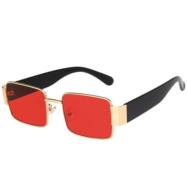 Imagem de Óculos de Sol Femininos com Armação Pequena em Metal, Estilo Punk, Proteção UV400, Ideais para Esportes ao Ar Livre, Corrida e Ciclismo, nas Cores Dourado e Vermelho.