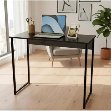 Imagem de Escrivaninha Dobrável ou Fixa Estilo Industrial para Computador e Notebook – Mesa Compacta Portátil para Home Office e Estudo(Preta - fixa)