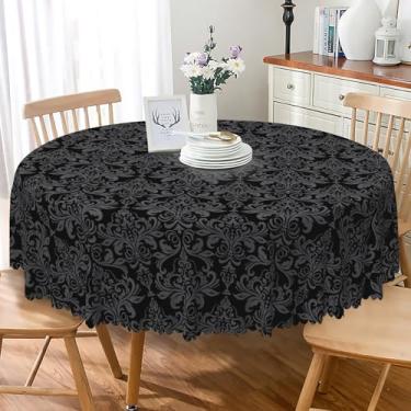 Imagem de SIEDYCV Toalha de mesa redonda India Paisley 137 cm, preta, estilo indiano, tecido estampado, tecido de poliéster, resistente a vincos, lavável, mandala, étnica, floral, capa de mesa para decoração de