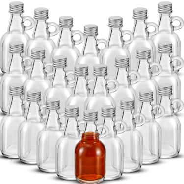 Imagem de Suclain 24 frascos pequenos de xarope de vidro de 50 ml com tampas de alumínio e alça de laço de vidro transparente reutilizável frascos de xarope de bordo frascos de amostra robustos para suco de