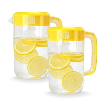 Imagem de Pacote com 2 jarras de água de plástico de 1 galão com tampa, jarro de água grande de galão, garrafa de suco e chá gelado para geladeira, festa, cozinha (transparente)