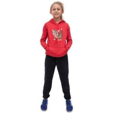 Imagem de Blusa Moletom Menina Infantil Canguru Com Calça de Frio Lisa Para Escola Passeio Moda Inverno-Feminino
