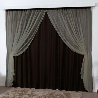 Imagem de Cortina 3 Mts Sala Quarto Escritório Blackout Voal Trilho Suisso - Tabaco