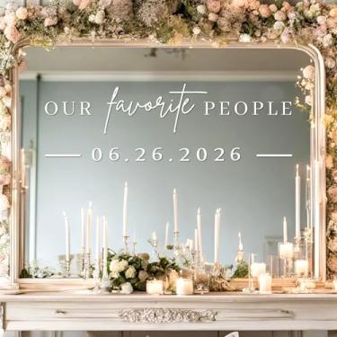Imagem de JarThenaAMCS 2 peças DIY Tabela de assentos de casamento decalque adesivos espelhados nossas pessoas favoritas letras removíveis decalques de vinil para placa de janela de vidro, decoração de