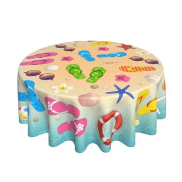 Imagem de Kawani Toalha de mesa de praia de verão redonda 152 cm tropical mar oceano estrela do mar toalha de mesa decorativa lavável resistente a manchas sazonal capa de mesa para festas de piquenique e jantar