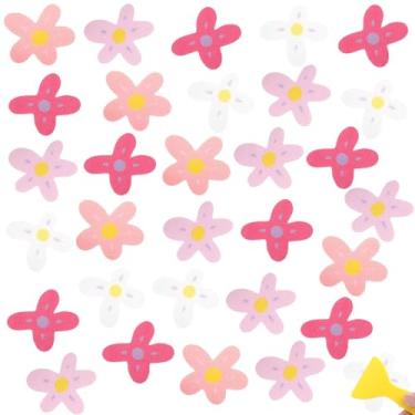 Imagem de Fullhawl 32 peças adesivos de banheira antiderrapantes fofos para chuveiro coloridos adesivos de chuveiro antiderrapantes adesivos de piso com raspador para banheira, banheiro, piscinas (flor)