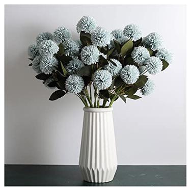 Imagem de CZCZC Flores artificiais, hortênsias artificiais, ramo de dente-de-leão, mesa para sala de estar, decoração floral, flores falsas, escritório, casamento, arranjo de flores, romântico e bonito