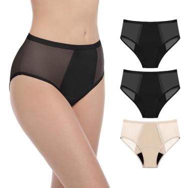 Imagem de AIRCUTE Calcinha feminina lavável para incontinência urinária à prova de vazamento para vazamento de bexiga pós-parto com absorção de 50 ml, pacote com 3 (1 preta-2 bege, M)