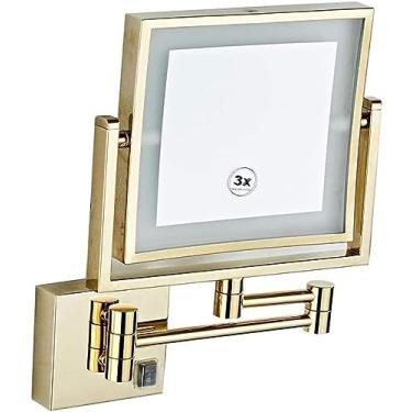 Imagem de Espelho de maquiagem espelho de vaidade espelho de banheiro espelho de maquiagem LED com luz dupla face dobrável retrátil espelho giratório 360° para banheiro de hotel cosmet