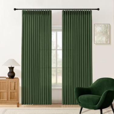 Imagem de AUSSPVOCT Conjunto de 2 painéis de cortinas plissadas verde-oliva de 203 cm, linho, espesso, texturizado, transparente, luxuoso, com pregas, com ganchos para casa de fazenda, quarto de crianças, 101,6