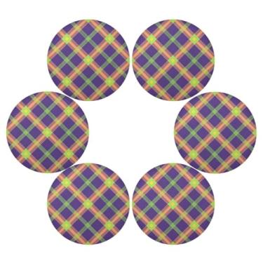 Imagem de Wassud Jogo americano conjunto de 6 tapetes de mesa redondos xadrez de carnaval para cozinha e jantar tapetes laváveis resistentes ao calor decoração de mesa 39 cm