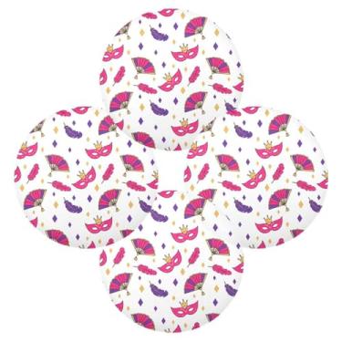 Imagem de Wassud Jogo americano conjunto de 4 ventiladores portáteis de carnaval tapetes de mesa redondos para cozinha e jantar tapetes laváveis resistentes ao calor decoração de mesa 39 cm