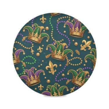 Imagem de Wassud Jogo americano Mardi Gras Crown Tapetes de mesa redondos para cozinha e jantar tapetes laváveis resistentes ao calor decoração de mesa 39 cm