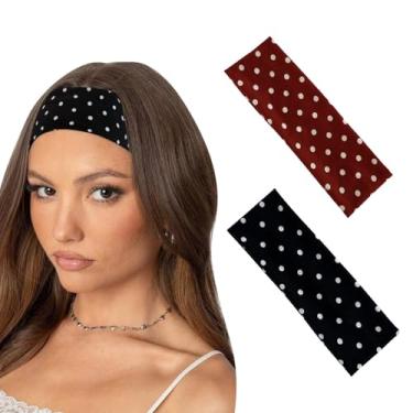Imagem de papasgix Faixa de cabeça feminina de bolinhas, faixa de cabelo elástica larga preta e branca com acessórios de cabelo Dot Y2K para festas diárias (preto + vermelho)