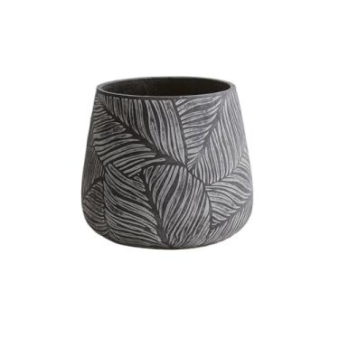 Imagem de KEG801302 Vaso de flores de cimento com orifício de drenagem, grande calibre, vaso de flores, padrão de folhas, para casa, escritório, janelas