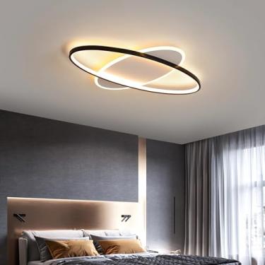 Imagem de Luminária de teto LED moderna e minimalista com controle remoto, formato oval, dimerizável, ideal para quarto, sala de estar, sala de jantar, apartamento ou casa de campo. Possui cúpula de a