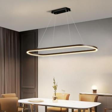 Imagem de Luminária pendente moderna de LED para mesa de jantar, preta, 100 cm (comprimento) x 30 cm (largura) x 120 cm (altura), com intensidade regulável e controle remoto, recomendada para salas de