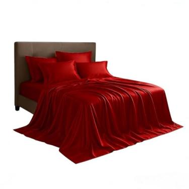 Imagem de Jogo de Cama Cetim Charmousse Sedoso - 4 Peças para Casal, Queen e King Size, Anti-Frizz para Descanso Confortável (VERMELHO,KING)
