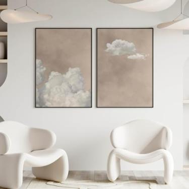 Imagem de Conjunto de pintura de nuvem bege com 2 pôsteres de impressão em tela rosa nuvem blush impressão de arte pintura moderna bege imagem arte arte sala de estar casa decoração de parede sem moldura