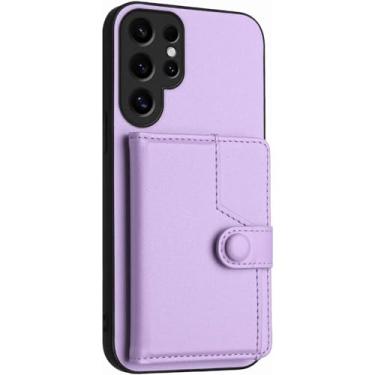 Imagem de CYPOSLDN Capa para Samsung Galaxy S25/S25 Ultra/S25 Plus, capa de telefone celular com suporte de botão e coldre de couro, capa de bolso para cartão, S25 Ultra, roxo