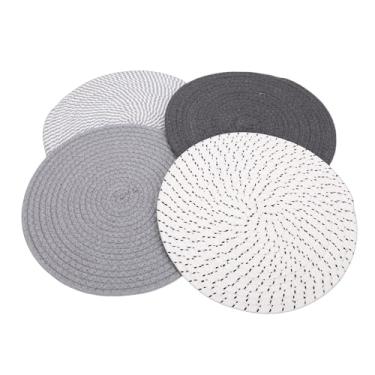 Imagem de Brrnoo Conjunto de Jogo Americano de Tecido Redondo de 4 Peças de 13 Polegadas, Tapetes de Mesa de Corda de Algodão Boêmio Antiderrapante, Resistentes Ao Calor, Com Formato Circular (Série cinza)