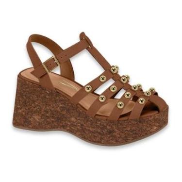 Imagem de Sandália Feminina Vizzano Salto Anabela Plataforma Boho Chic Aplique Metal Casual Festa Ref: 6559.10-Feminino