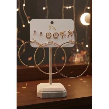 Imagem de Kit com 6 Pares de Brincos Femininos Bijuterias Modernas - Deusa Modas