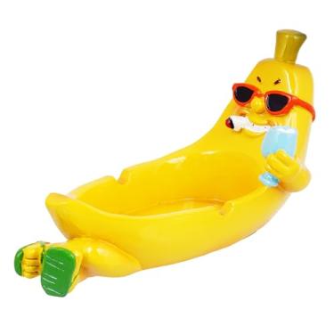 Imagem de Cinzeiro de banana e queimador de incenso – 15 x 9 x 9 cm pintado à mão em resina fundida a frio | Suporte multiuso com slot de incenso | Cinzeiro decorativo divertido com tema de banana para casa