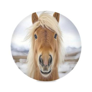Imagem de STAYTOP Jogo americano redondo de cavalo bonito com cabelo loiro 4 peças, tapetes de mesa antiderrapantes fáceis de limpar para decoração de mesa de festa e churrasco