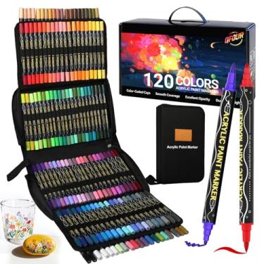 Imagem de QFOUR 120 marcadores de tinta acrílica, marcadores de acrílico de ponta dupla para livros de colorir, canetas de tinta para rocha, madeira, tecido, cerâmica e metal