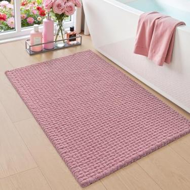 Imagem de DEXI Tapetes de banheiro 61 x 91 cm, tapete de banho lavável antiderrapante, tapete de chenille absorvente com suporte de borracha, tapete grosso ultra macio para banheira e chuveiro, rosa