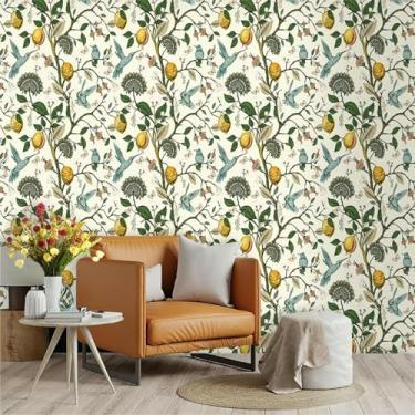 Imagem de Papel de parede autoadesivo PVC planta tema decorativo adesivo para quarto e sala de estar renovação amarelo laranja 45 * 300 cm