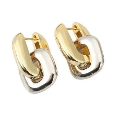 Imagem de Brincos De Argola Dupla Banhados a Ouro, Estilo Exagerado E Moderno, J