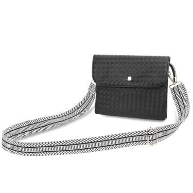 Imagem de BBORGDC Bolsa tiracolo feminina pequena – carteira de telefone de camada dupla, bolsa de ombro de tecido preto para viagens, deslocamentos, caminhadas e presentes