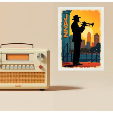 Imagem de Quadro Decorativo Saxofonista Jazz - Silhueta 45X34Cm