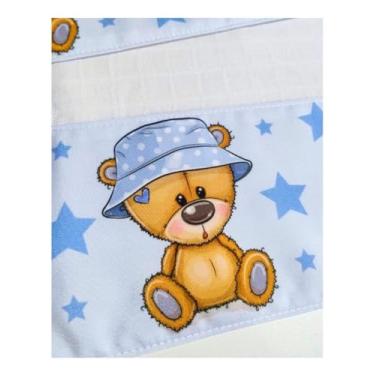 Imagem de Kit 2 Peças Fralda de Boca e Ombro Jogo de Fraldas para Bebê 2 Peças Algodão com Faixa Digital Charmosa e Delicada Azul