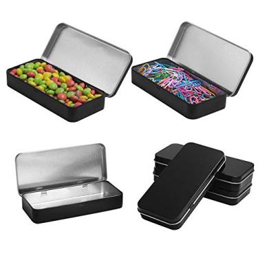 Imagem de Pacote com 4 caixas de metal articuladas com tampa, 12 x 5 x 0,8 cm, recipientes de metal preto caixa portátil kit de armazenamento pequeno organizador doméstico, modelo 128