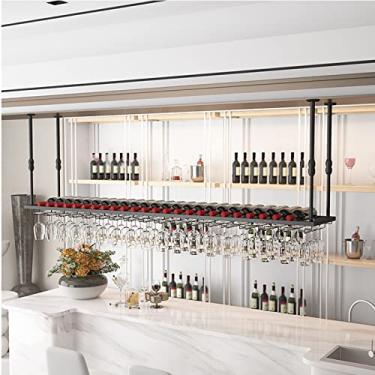Imagem de Suporte de garrafa de vinho de teto, suporte de garrafa de vinho montado no teto, organizador de cabide de armazenamento de copos de vinho, rack de secagem de copo de vinho para cozinha, bar e