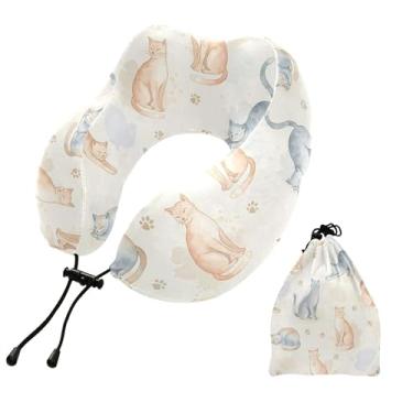 Imagem de Burbuja Almofada de pescoço de gato para viagem, almofada de viagem de espuma viscoelástica para suporte de cabeça de carro de avião dormindo, lavável na máquina e portátil