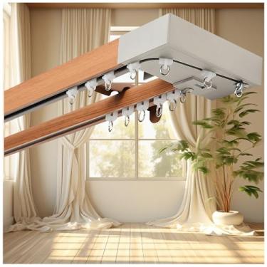 Imagem de Conjunto de varão de cortina de trilho duplo - trilho de cortina deslizante de alumínio de 3 m para janelas, divisórias de quarto, cortinas de trailer, suporte de parede, perfeito para cortinas e