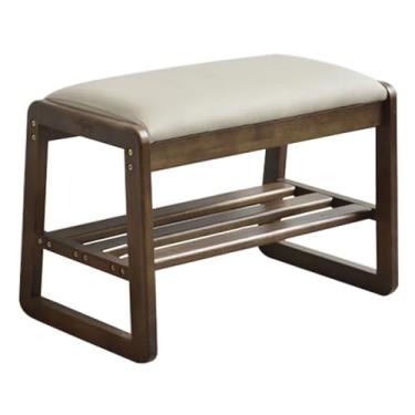 Imagem de Banco de sapateira de madeira, organizador de entrada rústico de 2 níveis, armazenamento durável para corredor e sala de estar, móveis elegantes e funcionais para armazenamento de entrada em casa