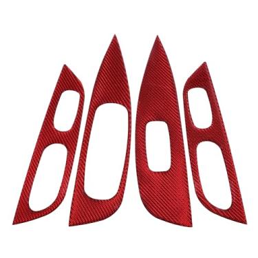 Imagem de TUCKBOLD Tampa de acabamento de painel de interruptor de elevação de janela para Nissan Rogue 2014-2020 Botão de controle da janela da porta do carro dianteiro traseiro acessórios internos fibra de