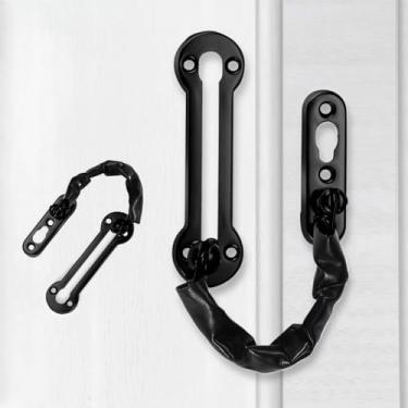 Imagem de Cadeado de corrente de porta de aço inoxidável, trava de corrente de segurança deslizante resistente para portas, janelas e armários, protetor de segurança com corpo de 12 cm e corrente de 18 cm