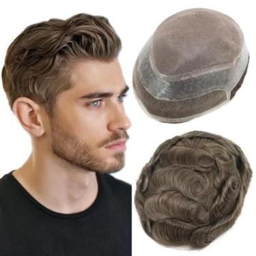 Imagem de Peruca masculina para homens Mono HD renda suíça com PU em torno do sistema de substituição de cabelo humano linha do cabelo natural 15 x 23 cm densidade média leve masculina protesis capilar hombre