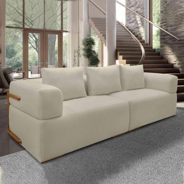 Imagem de Sofá Bipartido 3 Lugares com Almofadas Soltas 240cm Nuuk Linho Off White G63 - Gran Belo