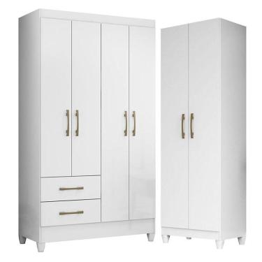 Imagem de Guarda Roupa Solteiro Chile E Armário Multiuso New Iris Branco Brilho- Moval
