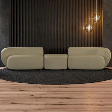 Imagem de Sofá 5 Lugares com Puff 382cm Orgânico Lyor Bouclê Bege Z55 - Mpozenato