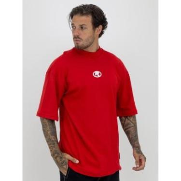 Imagem de Camiseta Oversized Gola Alta Borracha Círculo White Streetwear Confortavel Masculina Vermelho-Masculino